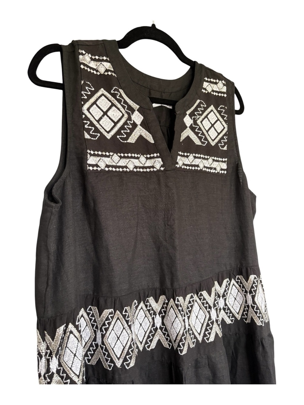 Chico's Size 3 (US 16) Black Linen Embroidered Sleeveless Maxi Dress Boho - Picture 4 of 8